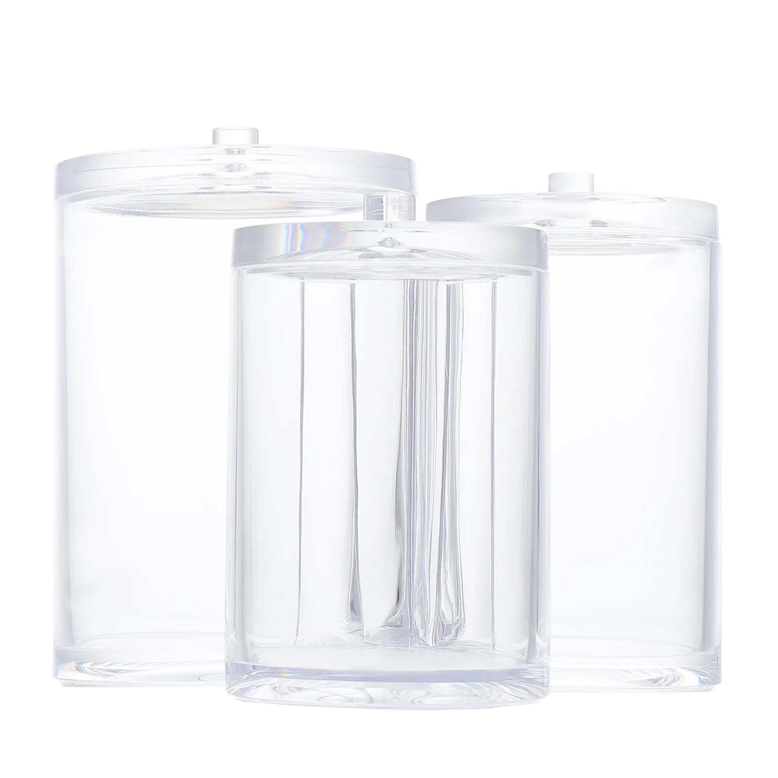 

Triple Compartment Acrylic Storage Boxes Dust proof Cotton Swab Dispenser Makeup ganizer Travel Size Container