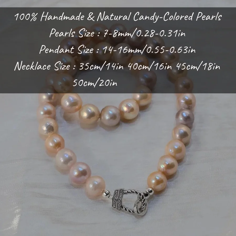 

MYSOYA 7-8mm+14-16mm Natural Candy Color Freshwater Pearl Necklace Baroque Pearl Pendant With Gift Box Birthday Wedding Gift