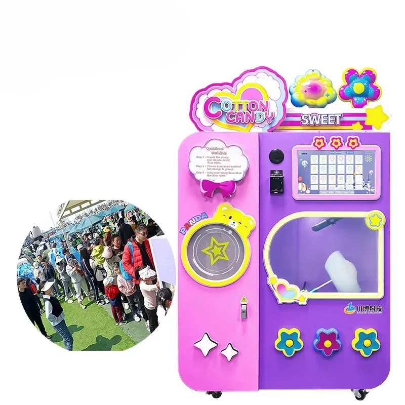 Customized Cotton Candy Vending Machine Latest Type Full Automatic Pink&Blue Fairy Commercial Cotton Candy Floss Machine In Chin