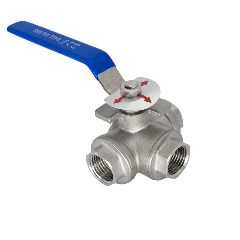 YQBS SS304 Stainless Steel Ball Valve Female Thread 3/4  1/2 T  L Port  3 Three Way