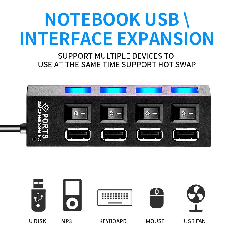 O Divisor USB Hub Interface Multi-Function Hub Laptop Multi-Purpose U Socket Extension Splitter