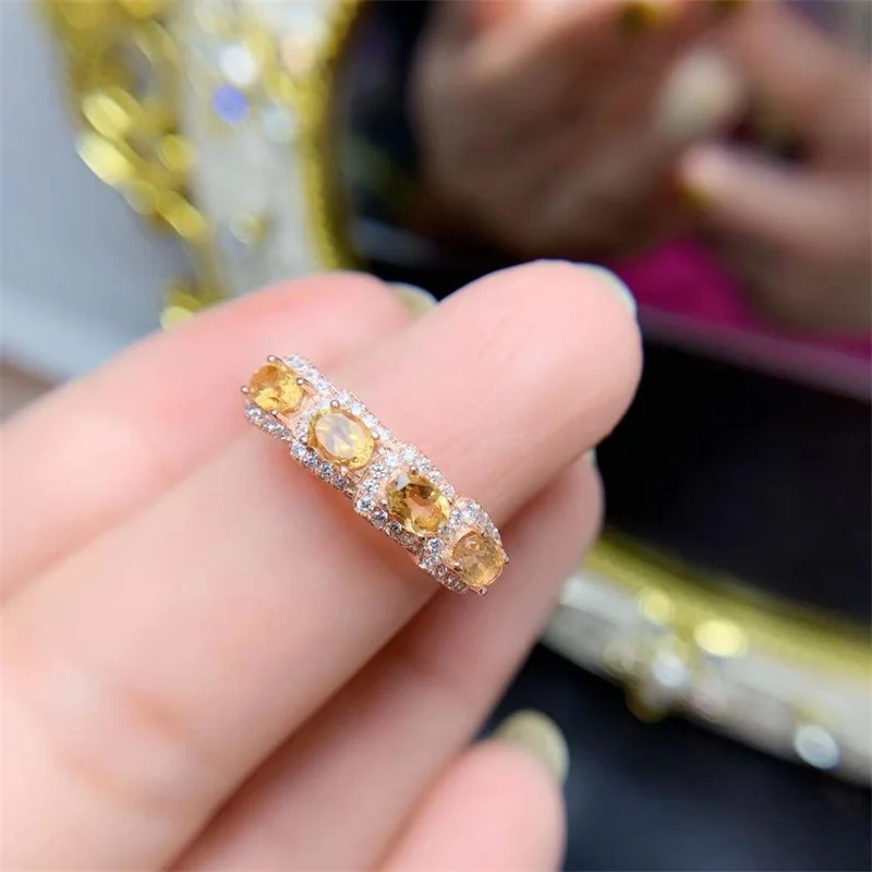 Wedding Ring for Women Natural Genuine Citrine with Certificate Real 925 Orinigal Sterling Silver Wedding  4x3mm