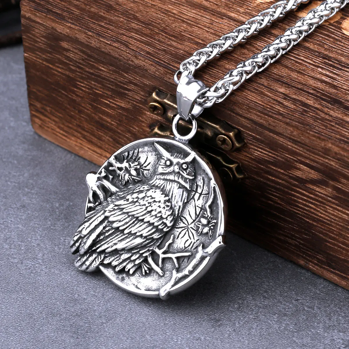 Vintage Nordic Viking Compass Rune Owl Necklace Men's Fashion Punk Pendant Necklace Viking Animal Jewelry As A Men's Gift