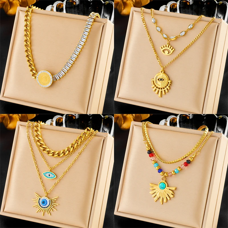 

DIEYURO 316L Stainless Steel Portrait Coin Eye Butterfly Necklace For Women Fashion Choker Neck Chain Waterproof Jewelry Gift