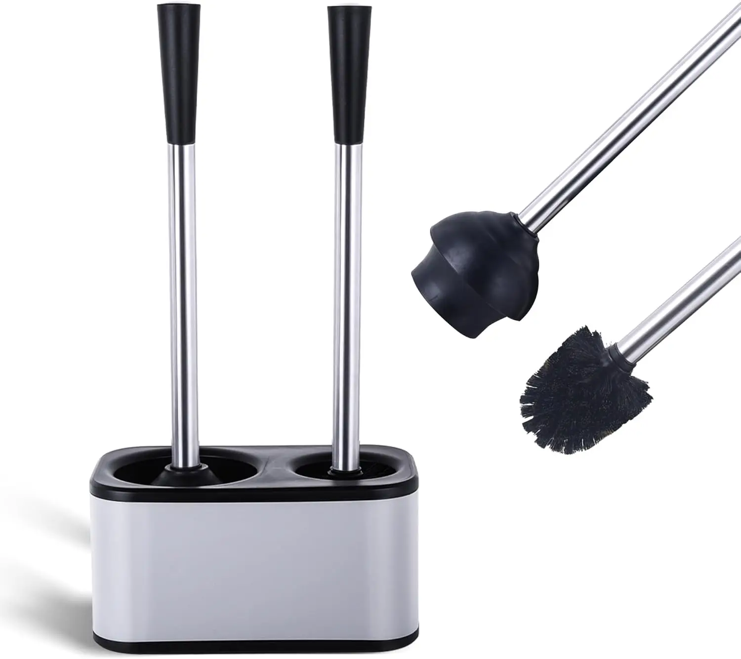 

Stainless Steel Toilet Brush and Holder Set with Plunger - Modern Bathroom Essentials for Clean Home