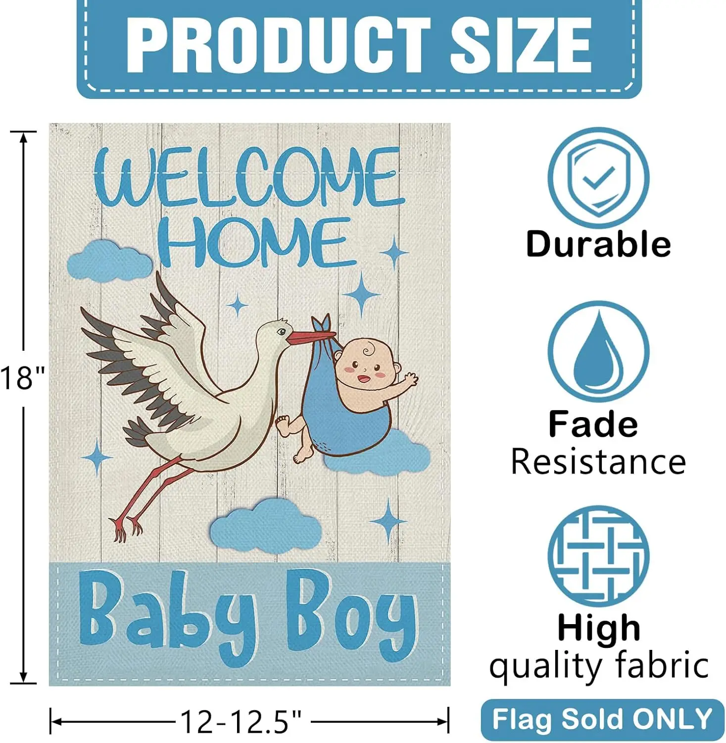 Dyrenson Gender Reveal Welcome Home Baby Boy Decorative Garden Flag, Baby Shower Newborn Stork Yard Outside Decoration Gifts AAS