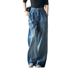 Slouchy Jeans Dames Wijde Pijpen Jeans 2025 Y2K Streetwear Hoge Taille Vintage Broek Casual Eenvoudige Blauwe Rechte Denim Lange Broek