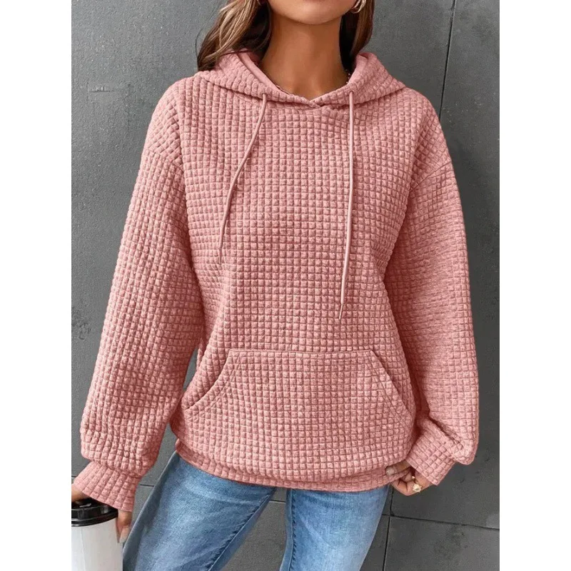 Moletom de manga comprida feminino, tops casuais, versátil, solto e confortável, monocromático, moda popular, outono e inverno