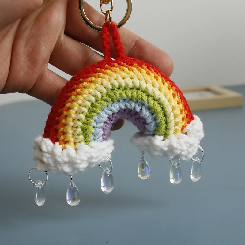 

Unique Rainbow Design Crochet Keychain Handmaking Knitting Rainbow Keyrings Cute Rainbow Pendant Keychains Creative Couple Gifts