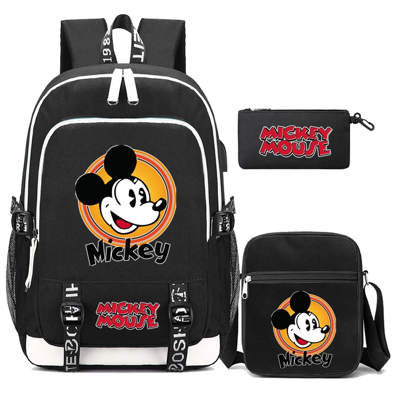 3Pcs/set Disney Mickey Mouse Student Boy Girl Schoolbag Cartoon Bagpack School Bag with Lunch Bag Backpack Children Teenager Bag