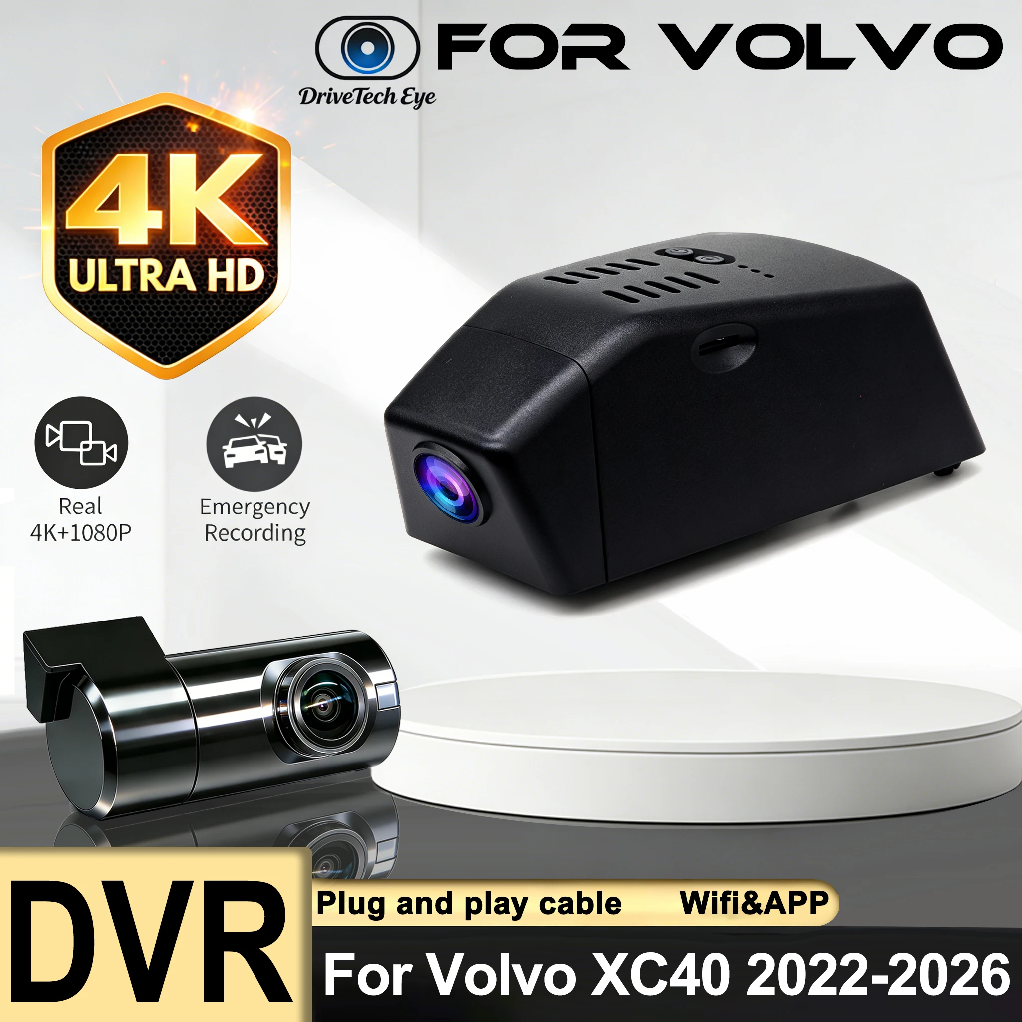Plug and play Car DVR WiFi Dash Cam For Volvo XC40 2022-2026 Dashcam Original Factory Look Easy to Use Car Video Recorder
