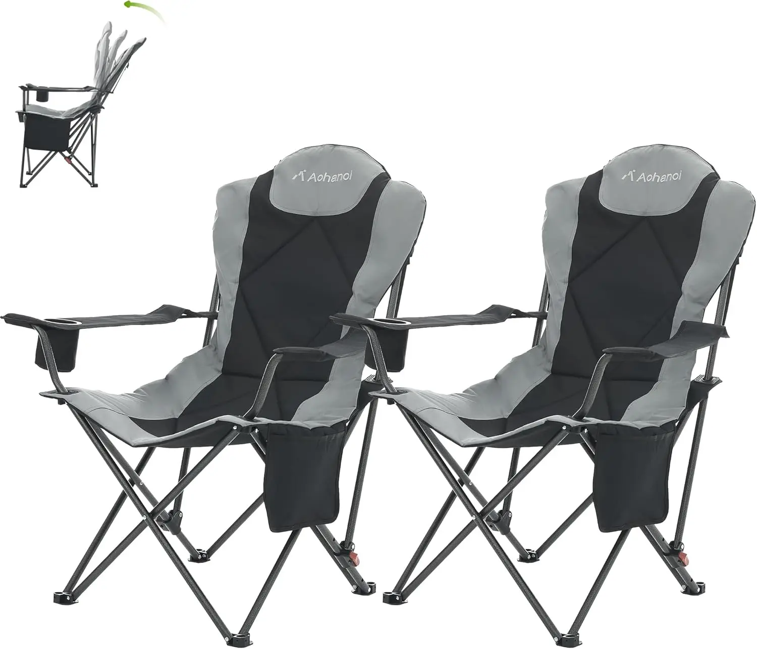 

Chairs, Portable 2 Pack Camp Chairs for Heavy People with Adjustable Angled Backrest, Outdoor Folding Camping Chairs for