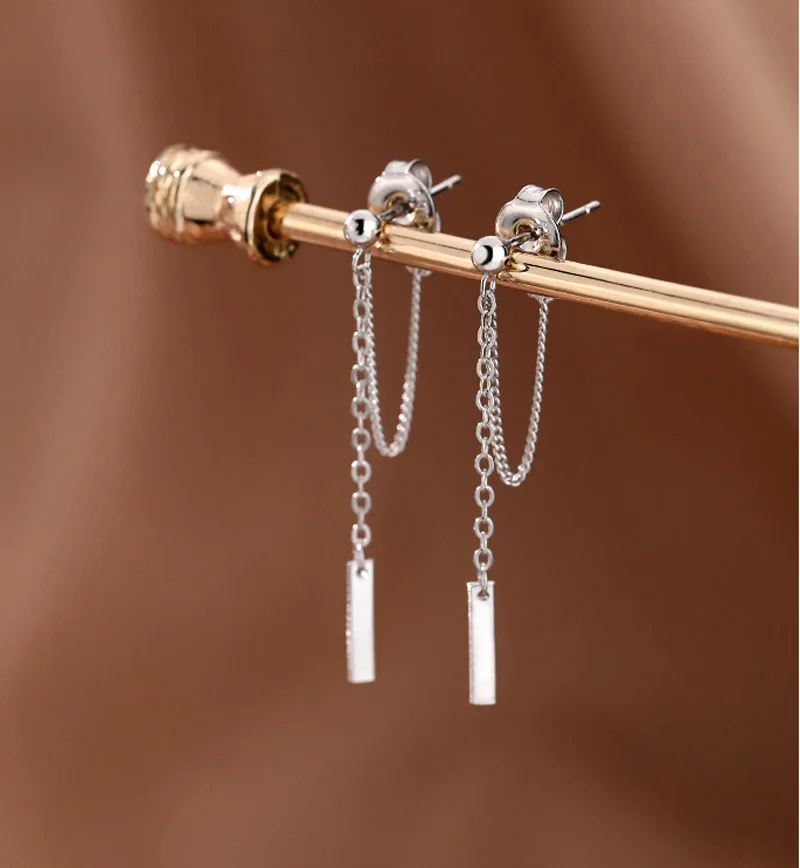 الأقراط الكورية سلسلة شرابة طويلة للنساء ، إبرة الفضة S925 ، نسيج معدني الرجعية ، الأزياء والمجوهرات #6