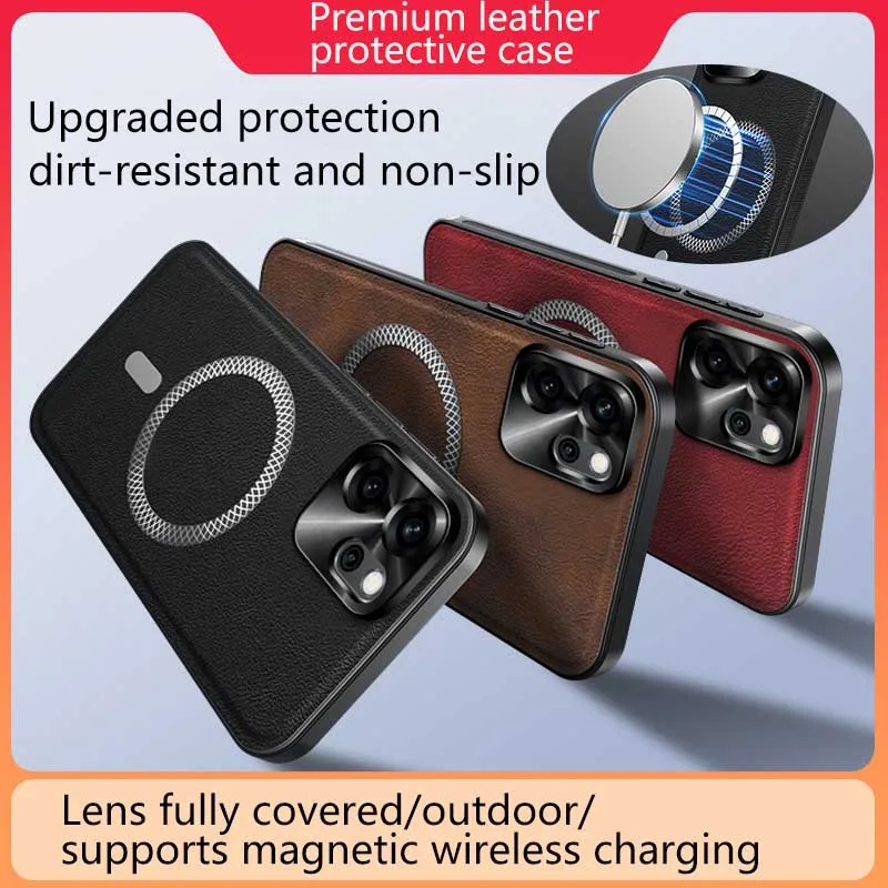 Hochwertige magnetische kabellose Lade-Lederhülle für OPPO Reno 15F 14F 13F 12F, kompatibel mit OPPO Reno 15 14 13 12 Pro 15Pro Max