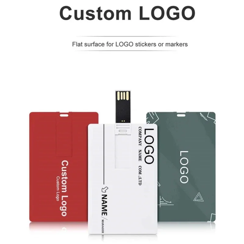 Cartão de Crédito Armazenamento da Memória USB Flash Drive, Pen Drive personalizado, Presente grátis, U Disk, USB 2.0, 4GB, 8GB, 16GB, 32GB, 64GB, 128GB, 50 PCes