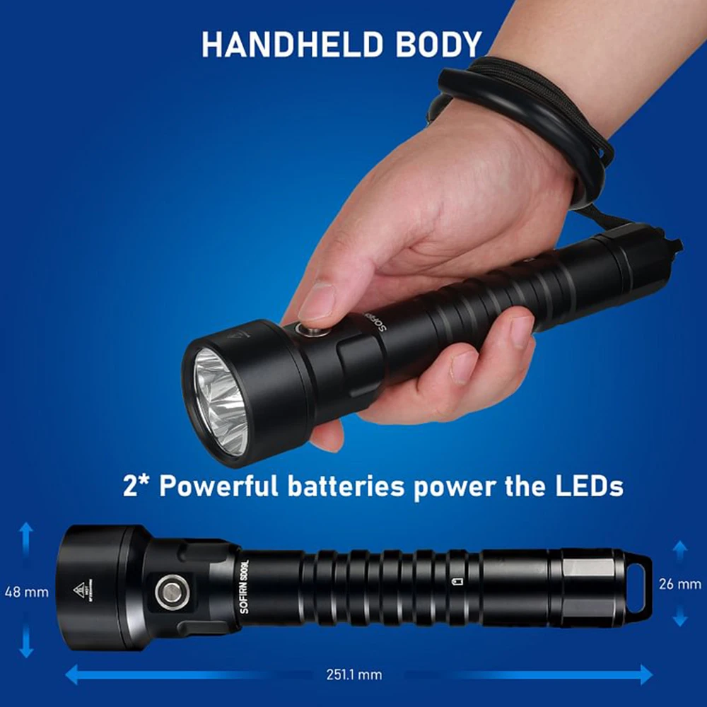 New Sofirn SD09L LED Flashlight 6800lm 21700 USB Rechargeable Underwater Waterproof Torch SST40 Diving Light