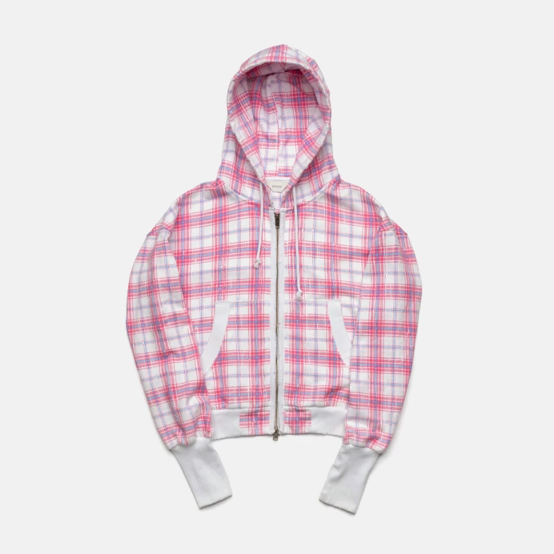 

Y2K Retro Zip Hoodie Pink Blue Check Two Way Zipper Sweatshirt 2010 Trendy Casual Distressed Streetwear Unisex Oversize Clothes