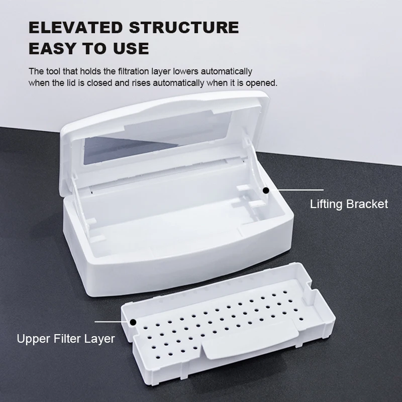 KANIU 1PC Nail Sterilizer Tray Disinfection Box Transparent Lid White Disinfection Box Professional Nail Tool Disinfectant Box