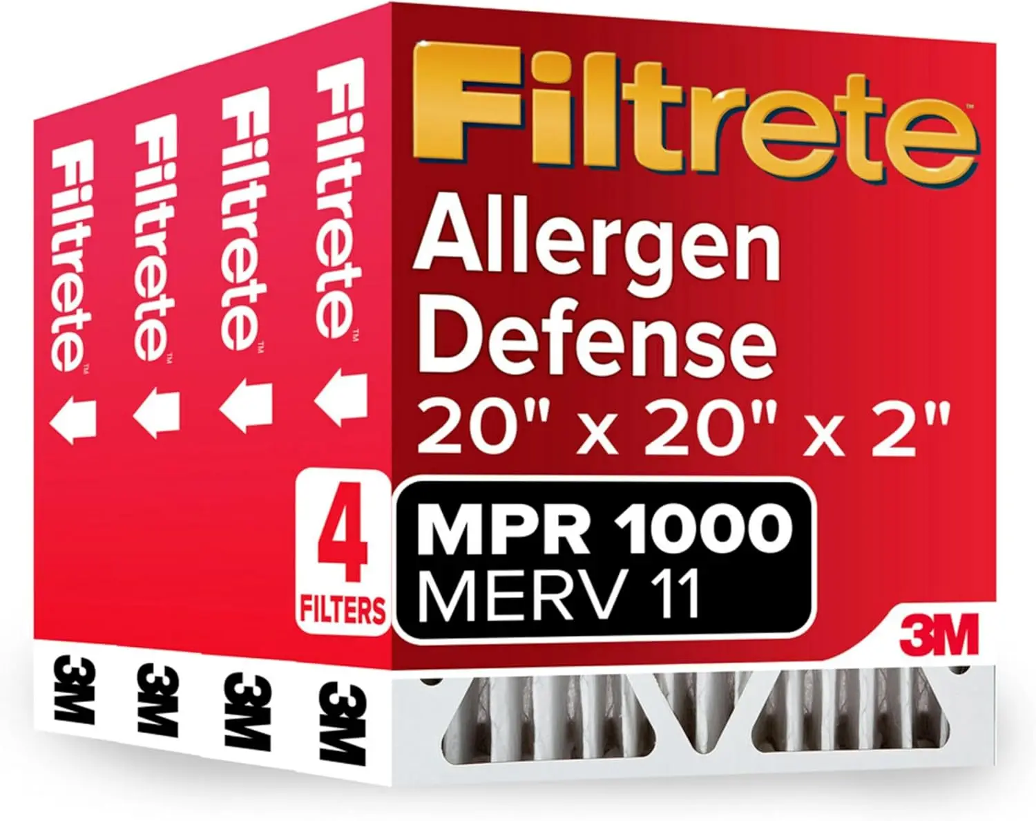 

20x20x2 HVAC Air Filter MERV 11 MPR 1000 Allergen Defense 4 Pack