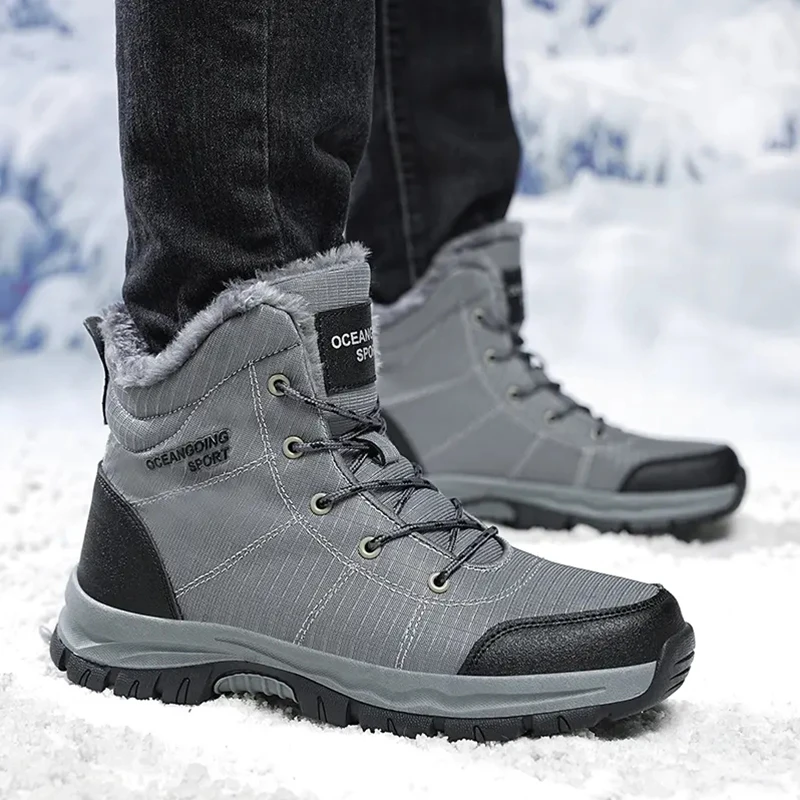 2024 Winter Boots Men Sneakers Plush Fashion High Top Climbing Hunting Shoes Ankle Boots Lace-up Outdoor Hiking Boot Size39-48