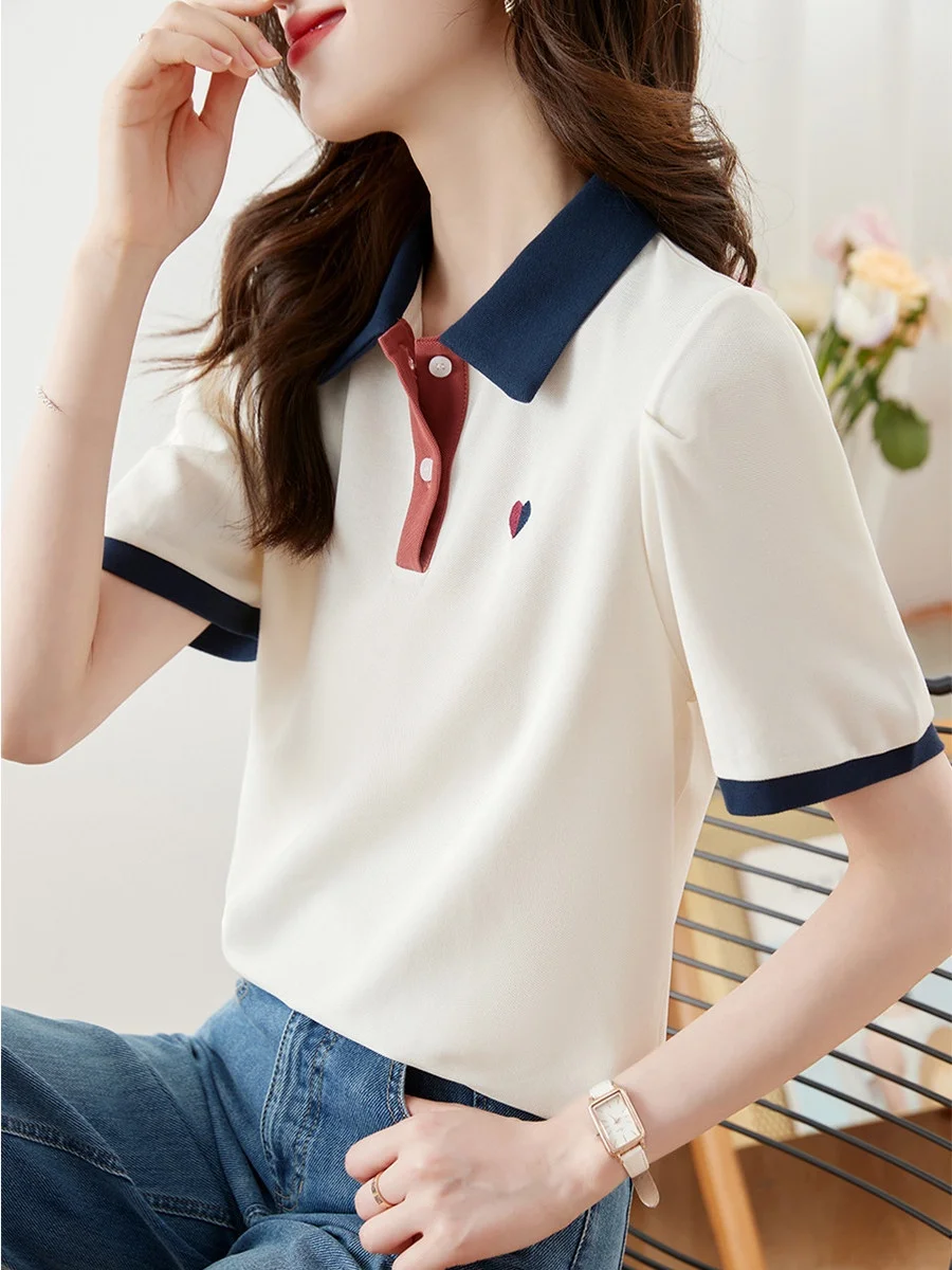 Slimming Effect Summer Casual Color Blo  Ne ort Sve Top Women's T-irt Straight Cut Cotton Polyester Blend