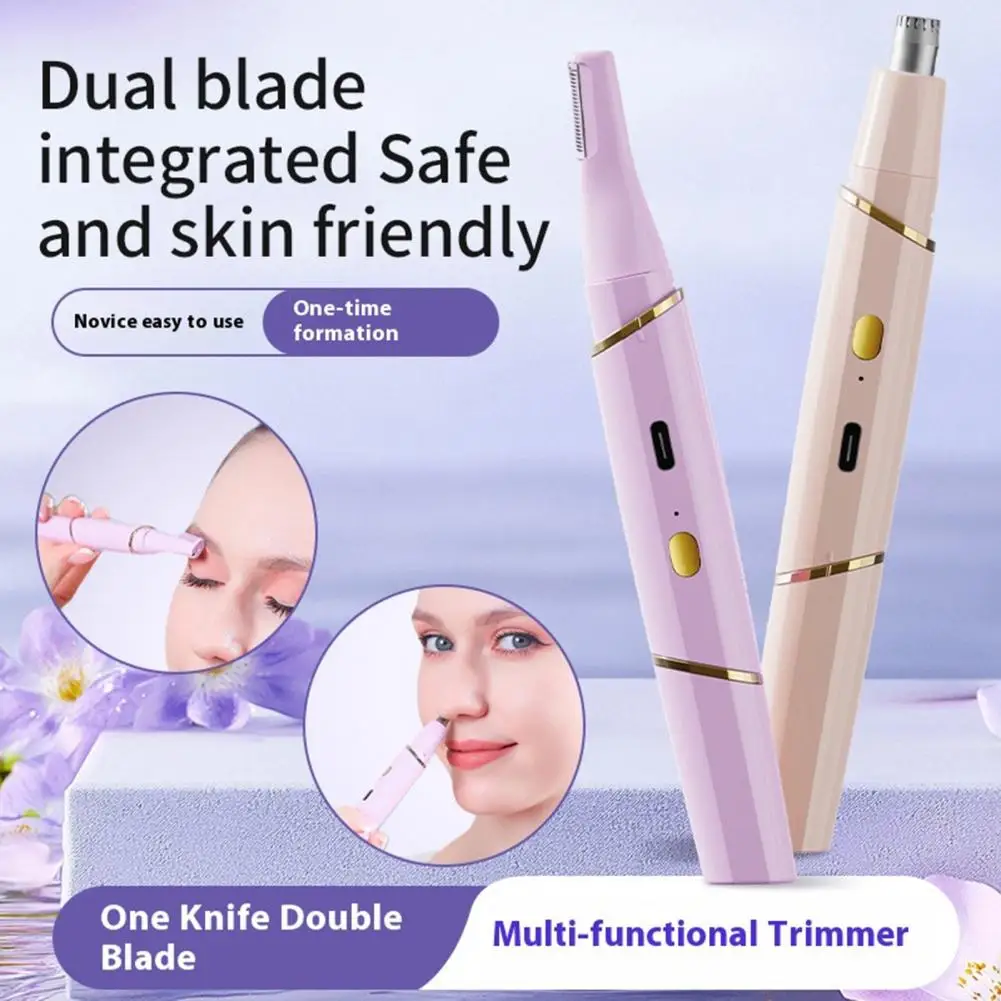 Aparador de sobrancelha elétrico 2 em 1, aparador de pelos do nariz, recarregável por USB, aparador de pelos faciais, ferramenta de preparação de precisão sem dor