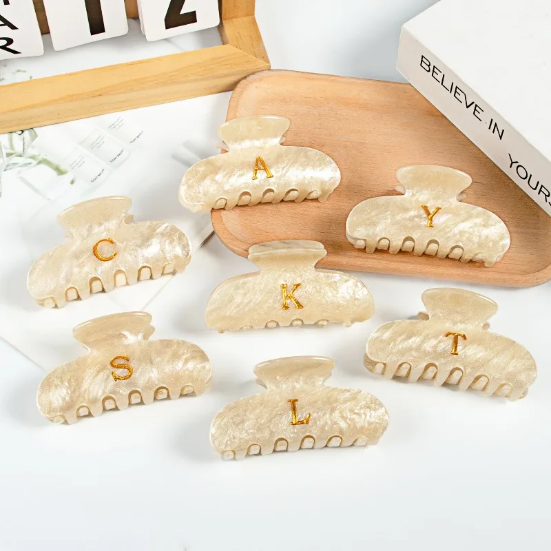 

Golden Alphabet Hair Clip 8.6cm Acrylic Snap Clip Korean Style Creative Letter Hair Accessory New Arrival