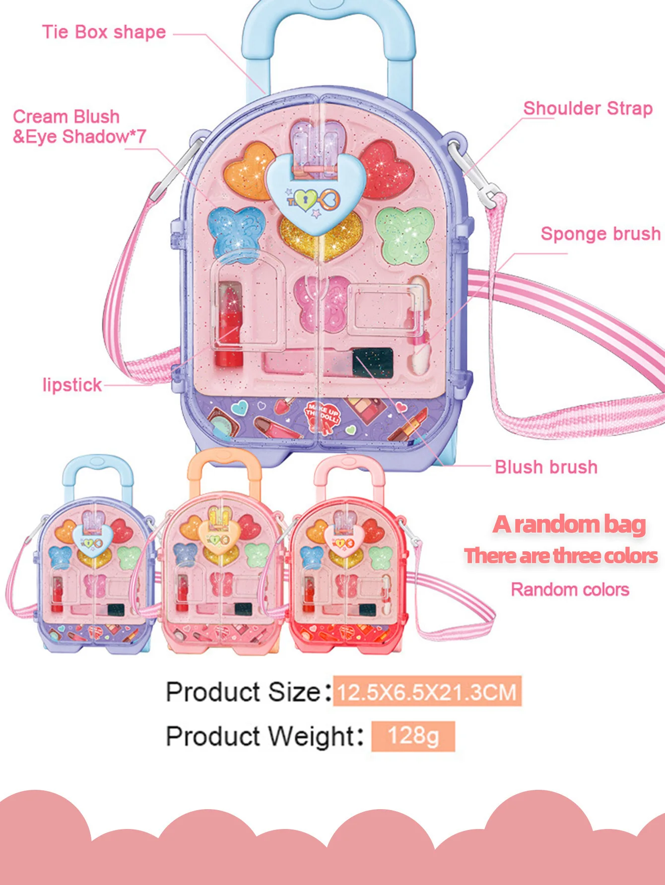 صندوق مكياج الأميرة للأطفال، مجموعة مكياج ألعاب البنات، ظلال عيون أحمر الشفاه، ألعاب آمنة وغير سامة، هدية عيد الميلاد والكريسماس #4