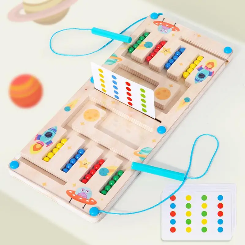 Four-Color Beads Game Stacking Board Games Wooden 4 Colors Bead Toys Educational Toys Sorting Brain Teaser Puzzle Game For Kids