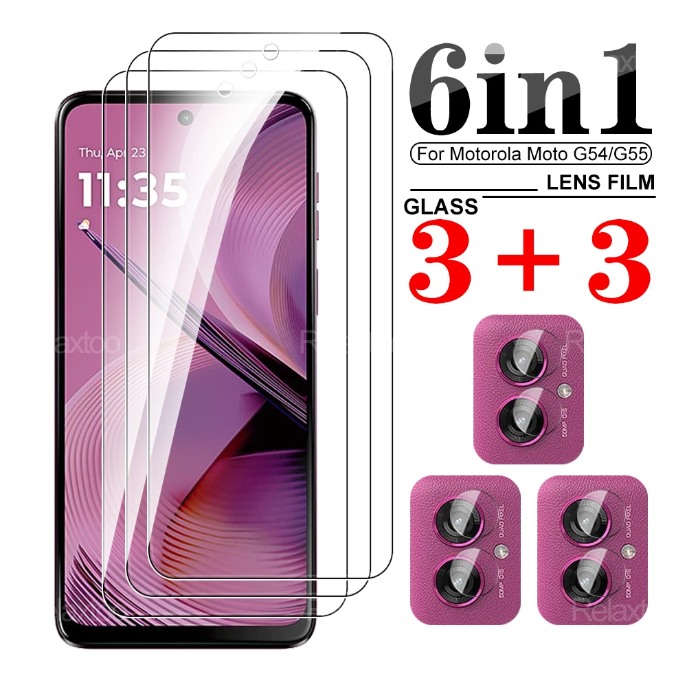 6in1 For Motorola Moto G54 54G G55 Tempered Glass on MotoG54 MotoG55 Screen Protector MotorolaG54 Phone Lens Protector 6.5inch