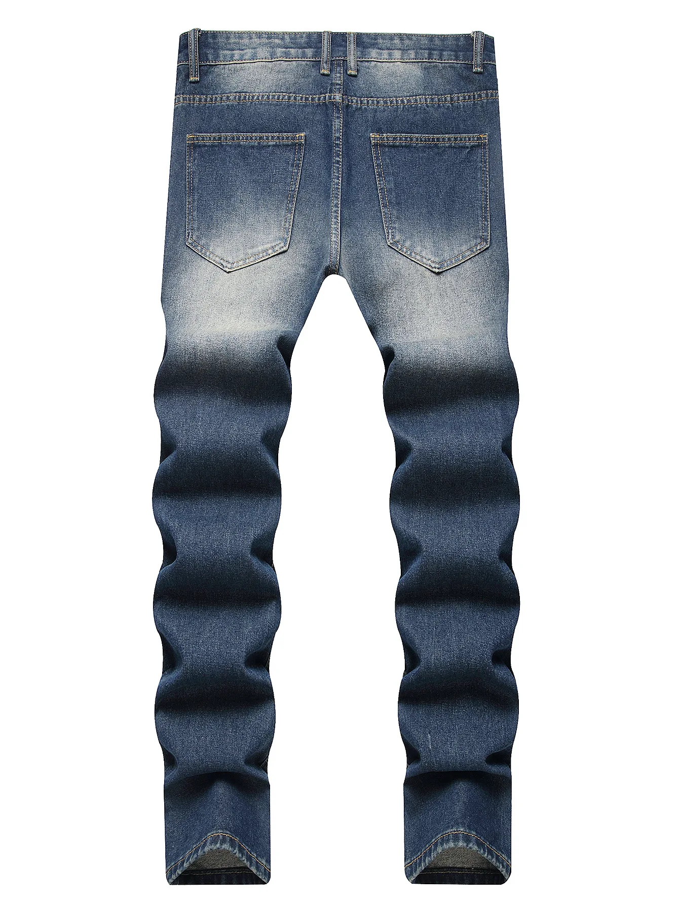 Fashionable Men's Slim Fit Straight Leg Jeans without Elastic Hole Punching Cross-Border European And American Style Long Pants