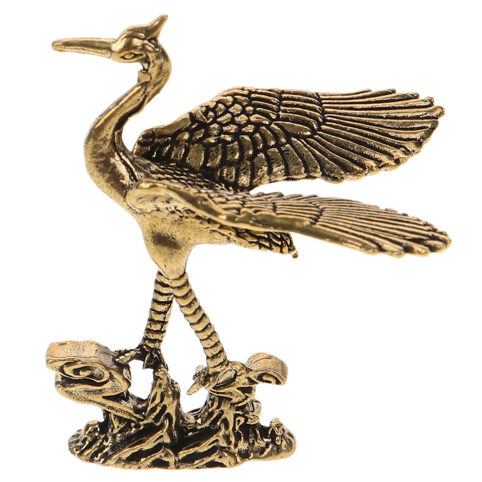 

Vintage Brass Crane Statue Solid Desktop Decoration Artistic Smooth Tactile Sculpture Ornament Crane Statue