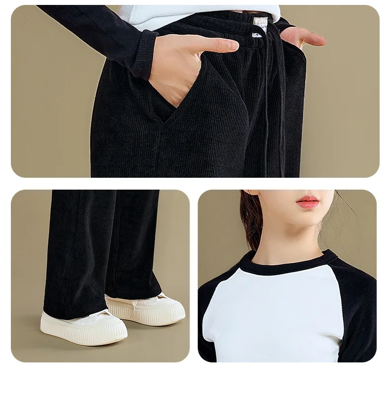 Baby Girl Pants Children Soft Corduroy Girls Trousers Big Children 2024 Autumn New Casual Children Straight Fashion Pant Black image 6