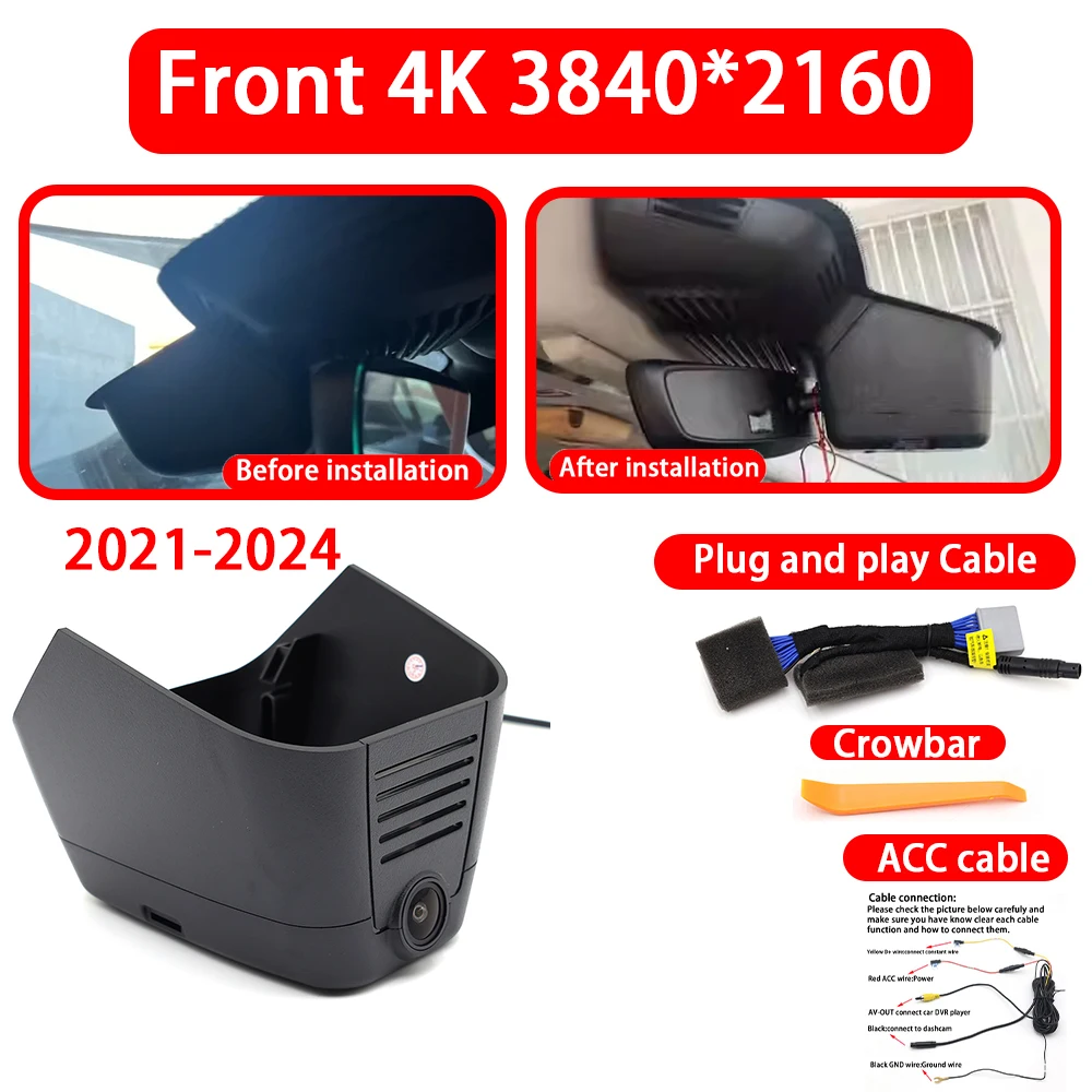 for Jaguar F Pace F-Pace X761 XJ XJR X351 XE X760 XF X260 Lister Stealth 4K Dash Cam Front Rear Car Camera Wifi Plug & Play image 3