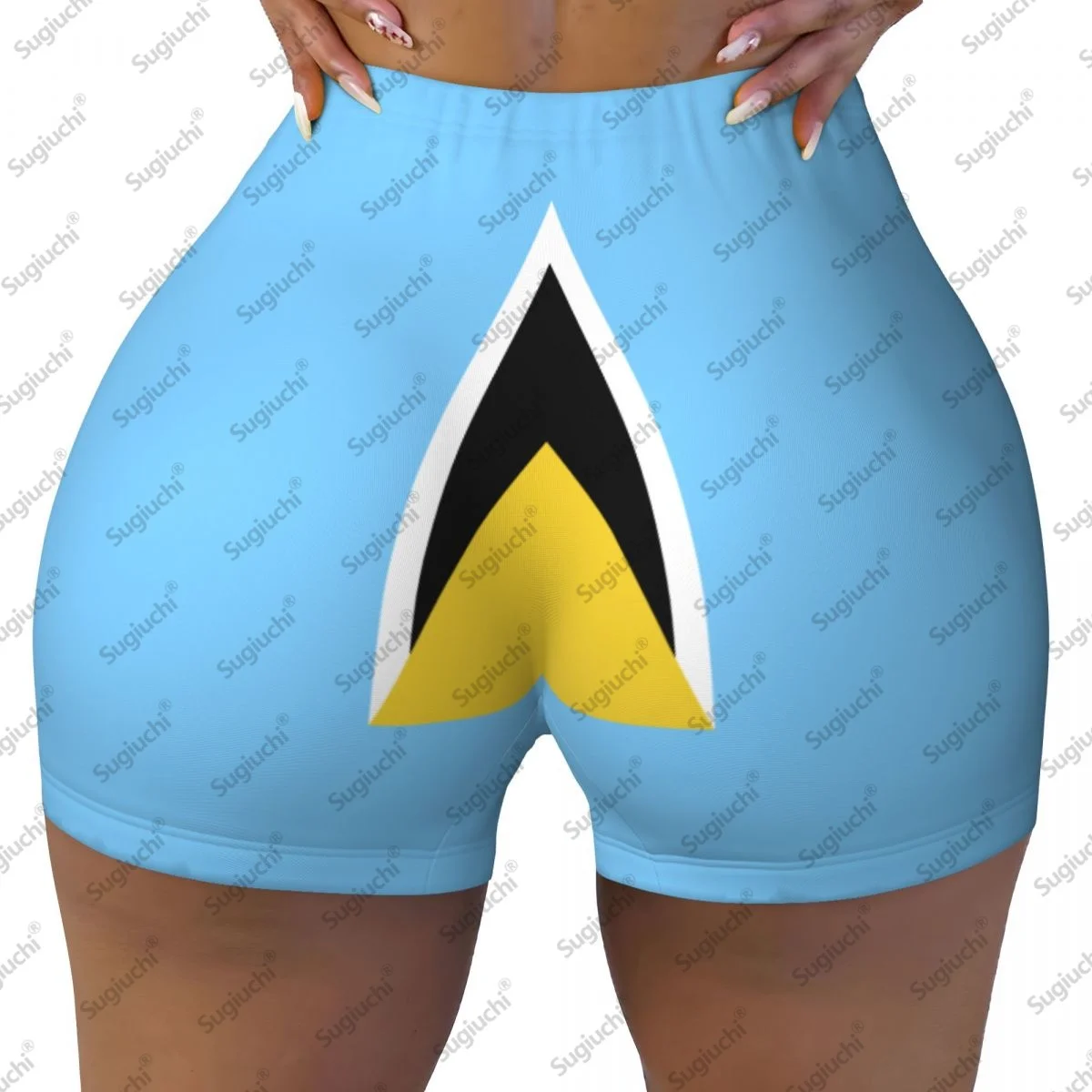

2026 шорты для йоги с флагом Святой Люсии для женщин, шорты для тренировок, подтяжки ягодиц, с высокой талией, шорты для бега в тренажерном зале