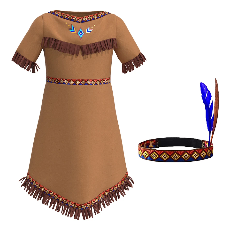 2 قطعة أزياء الهالوين الأمريكية الأصلية التأثيرية مجموعات طفل عيد الميلاد كرنفال حفلة الأشخاص الأصليين فستان الفتيات الملابس
