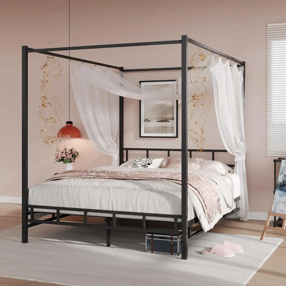 

Canopy Bed Frame Full with Headboard and Footboard, Mattress Foundation Platform with Metal Slats Support, No Box Spring Needed