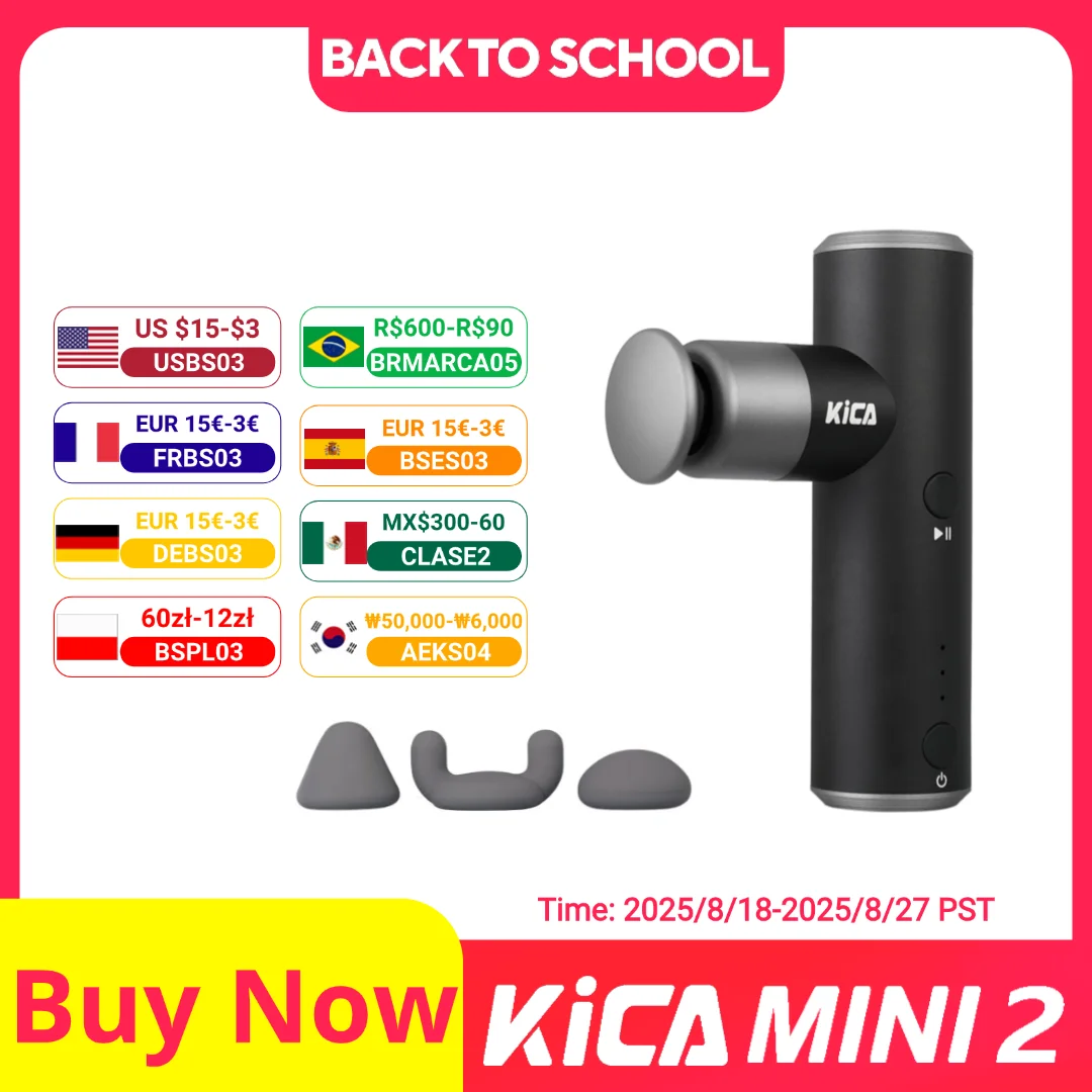 KiCA Mini 2 Fascia Gun 4 Gear alluminio portatile 3000rpm Deep High Speed 3 testine di massaggio pistola per lo Sport, 195g