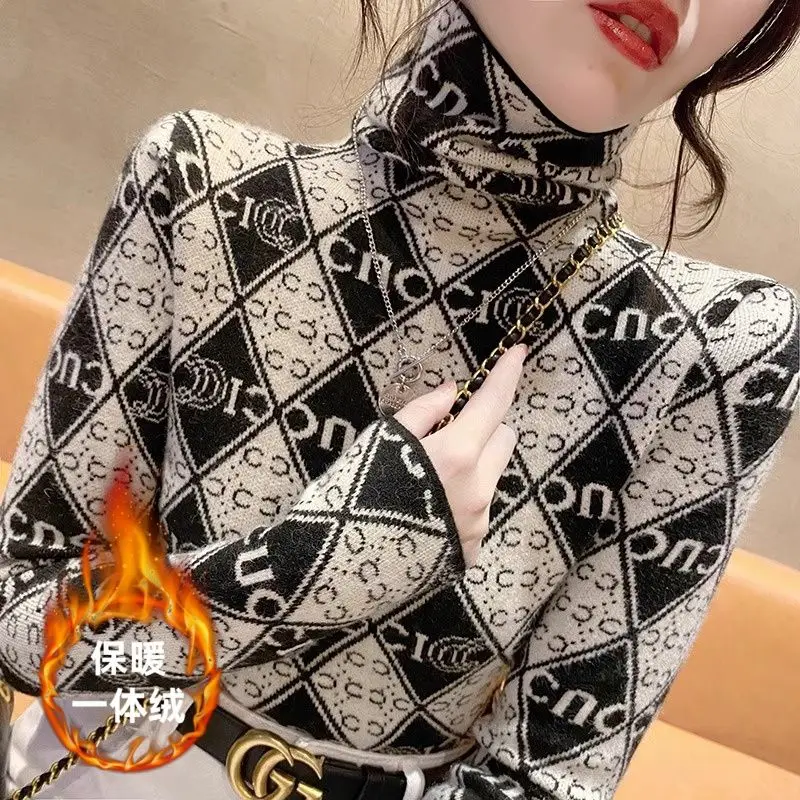 

Fce Lined Long Sve Base irt High Ne Unique Top for Women Spring Autumn Winter Faionable Knitwear from Guangzhou