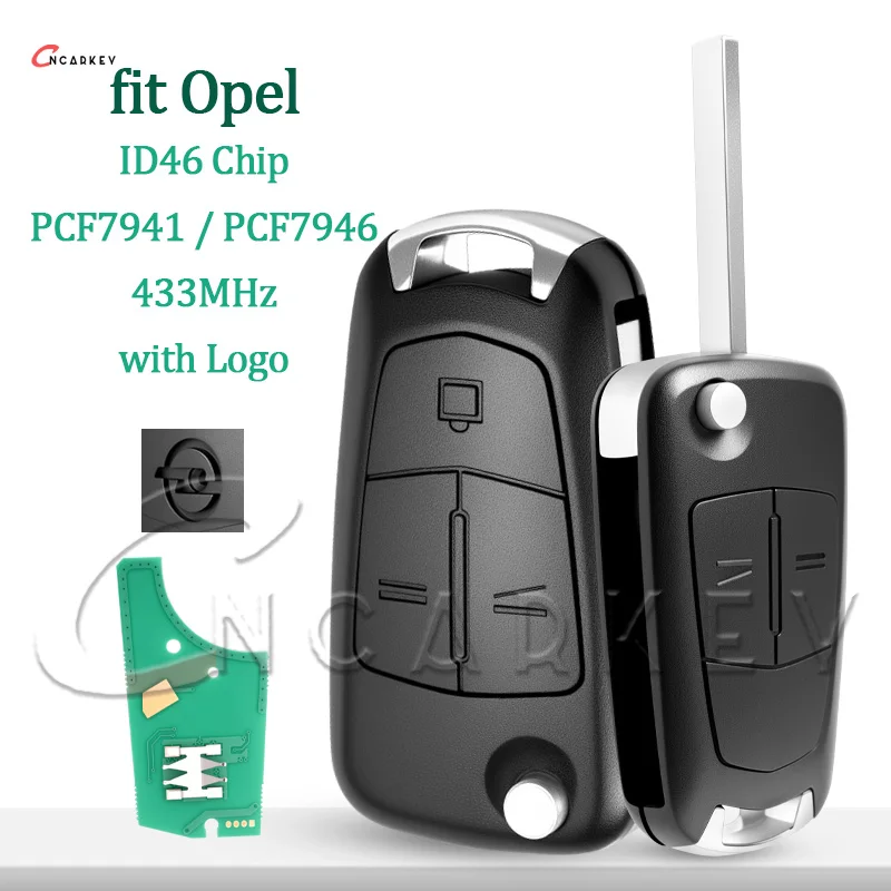Flip Remote Key PCF7941/7946 fit Opel Vauxhall Astra H Zafira B Corsa D Vectra C Signum ID46 Chip 433Mhz With Logo 2/3 Buttons