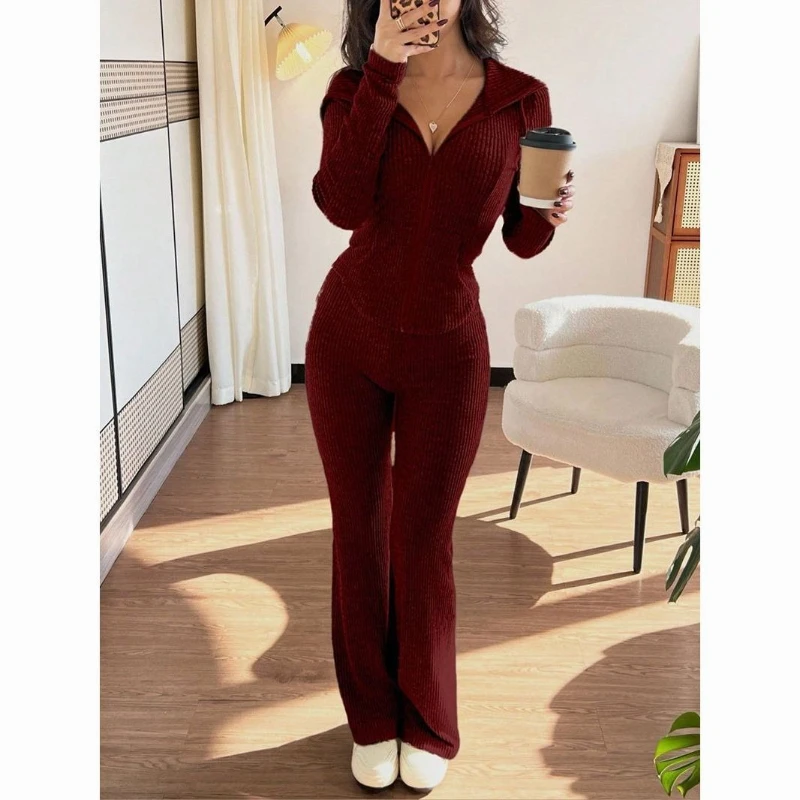 

Женский модный стильный утягивающий пуловер на молнии с капюшоном, повседневный спортивный комплект из двух предметов на весну и осень