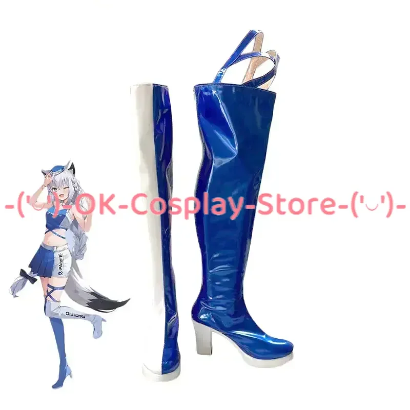 Shira kami Fubuki Cosplay Schuhe Halloween Karneval Stiefel Pu Lederschuhe Vtuber Cosplay Requisiten nach Maß