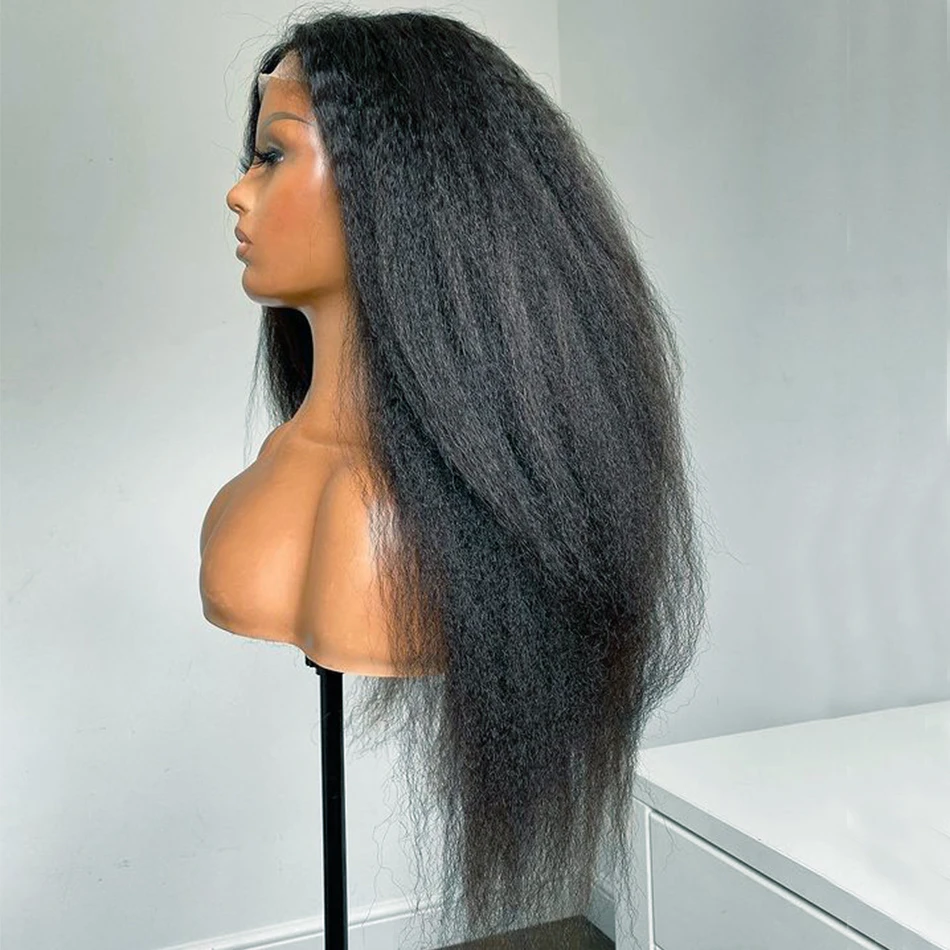 180 الكثافة قبل قطعها طويلة 26 بوصة لينة الطبيعية الأسود ياكي غريب مستقيم الشعر الدانتيل شعر مستعار أمامي للنساء شعر الطفل الاصطناعية