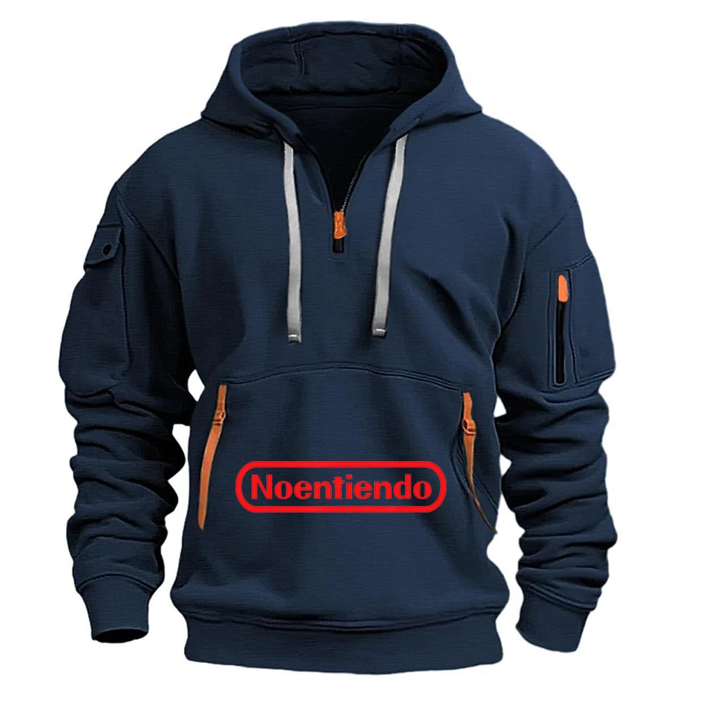 No entiendo Logo Print 2026 Men's Spring And Autumn Multi Functional Casual Fashion Hooded Coat High Street Premium Hoodies