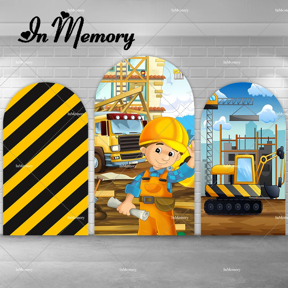 

Construction Party Chiara Arch Backdrop Cover For Boy Birthday Photography Banner Decor Backdrop Dump Truck Arched Wall Banner