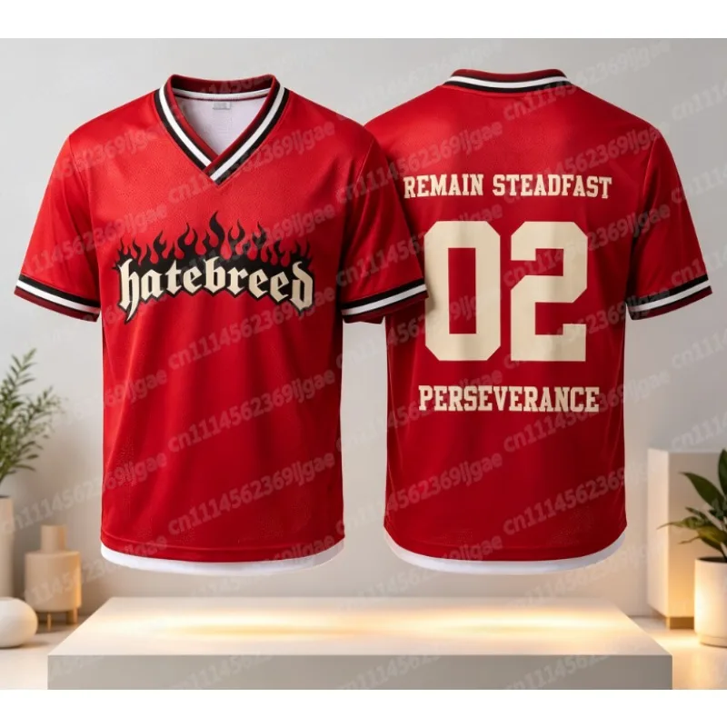 2026 New Hatebreed Hardcore Metal 02 Red V-neck Jersey 3D Printed Y2K Breathable Quick Drying Family Short Sleeved Top