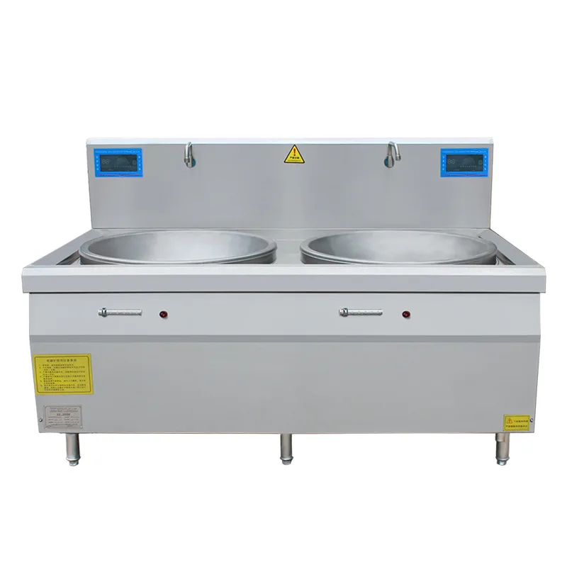 Commercial Electromagnetic Double-head Frying Stove, School Factory Canteen Large Pot Stove, Stainless Steel
