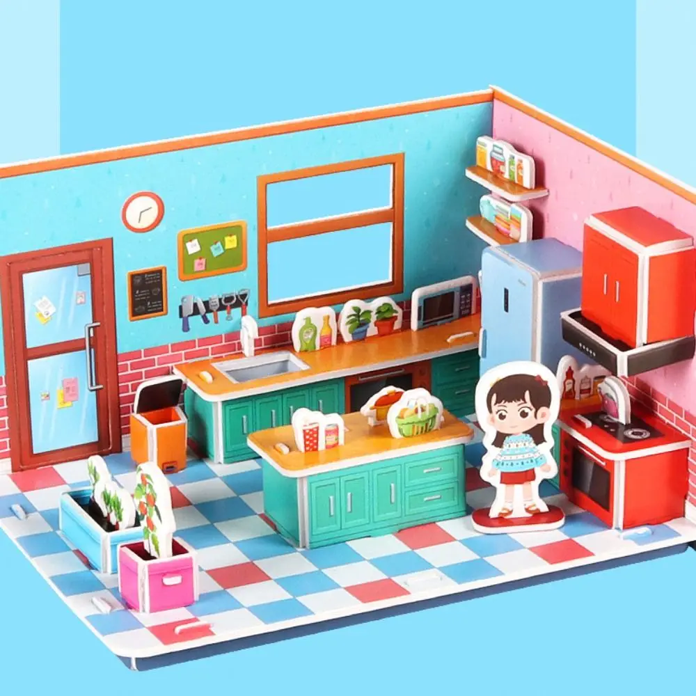 

Paper Cartoon 3D Puzzle 3D Educational Handmade Puzzle DIY Room Handmade Bathroom Paper Puzzle Toys Kindergarten Gift