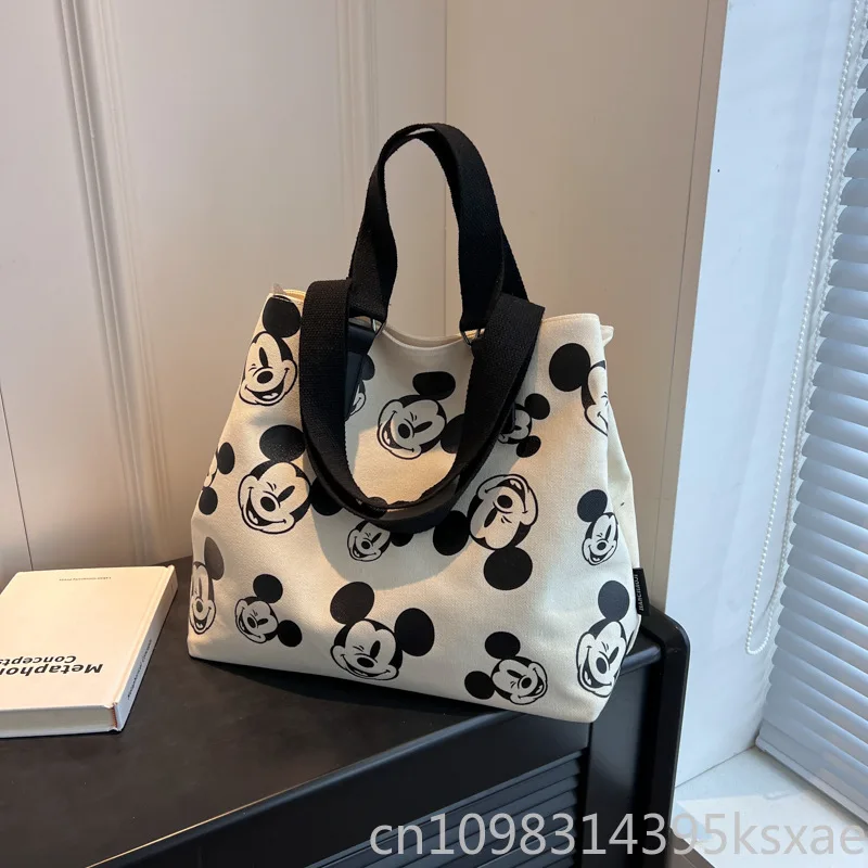 Bolso de hombro de lona de gran capacidad de Disney para mujer, bonito bolso cruzado de Mickey Mouse, bolso de diseñador de lujo para uso diario de estudiantes
