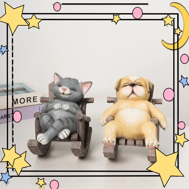 

New Model Resin Cat Dog Lie Chair Home Office Healing Desktop Gifts Decorations Animal Resin Ornaments Collectible Figures